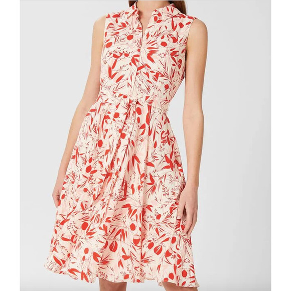 Hobbs Belinda Shirt Dress US 12 UK 16 Fit and Flare Barley Print Sleeveless - Picture 1 of 10